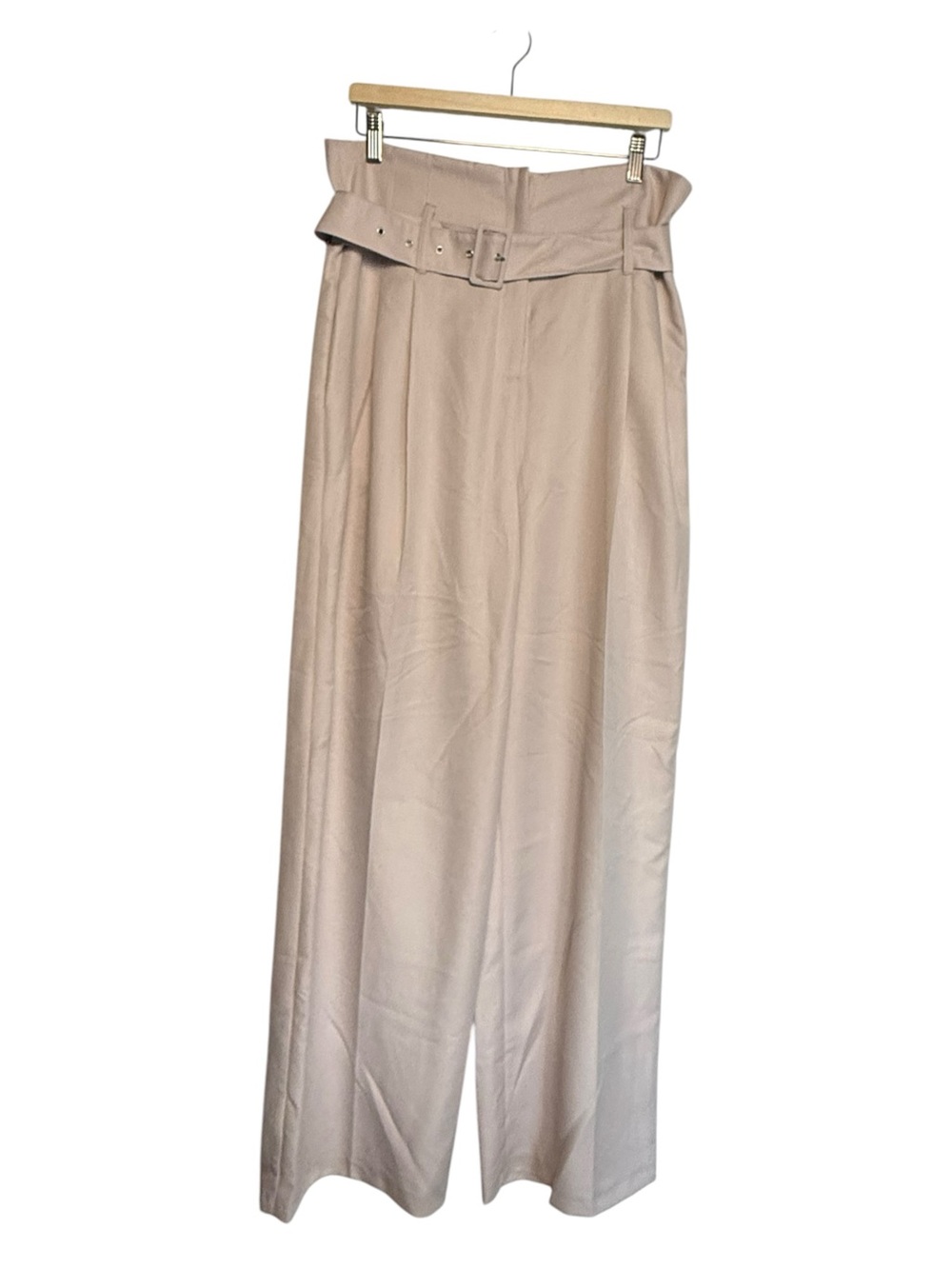 ASOS high-waisted paperbag waist wide-leg trouser cream Size 12 NWT - Picture 3 of 9